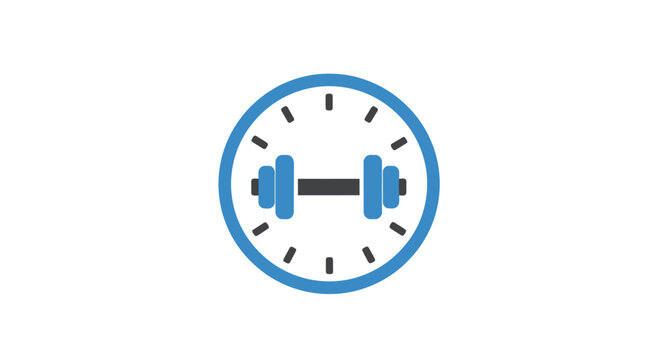 Dumbbell clock fitness workout timer icon.