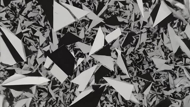 Abstract black and white geometric pattern with sharp shards and crystalline shapes