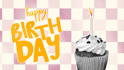Obraz premium Celebrate with a cupcake and a candle for the joyful birthday occasion