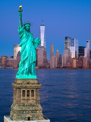 Fototapeta premium New York City panorama with Liberty Statue . NYC view with Statue of Liberty.