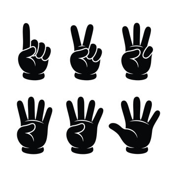 Rock paper scissors hand gestures black silhouette on white background