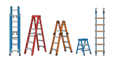 Assorted ladders in vibrant colors a vector illustration with a white background for design projects ladder step © Victoria hub