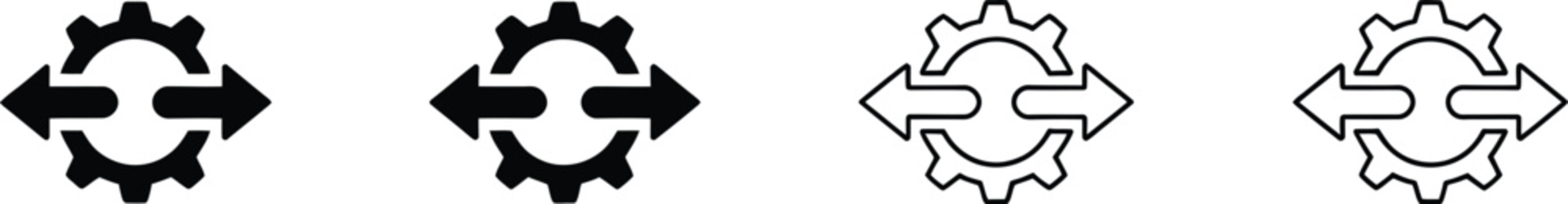 Set of four gear icons with bidirectional arrow symbols inside