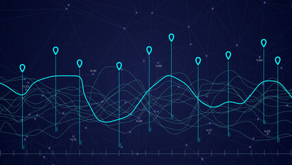 Stock exchange trading chart displays data patterns and trends over time