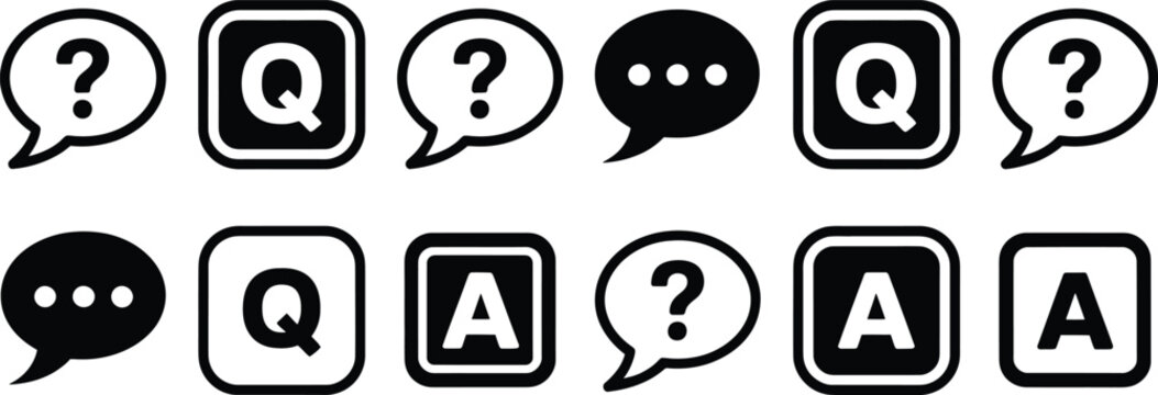 Set of question and answer icons with speech bubbles design elements