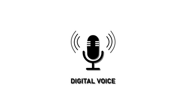 Minimalist digital voice animation with microphone for podcast and audio branding