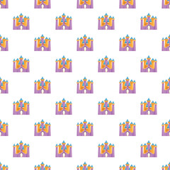 Naklejka premium Cartoon fairytale castle creating a vibrant seamless repeating pattern