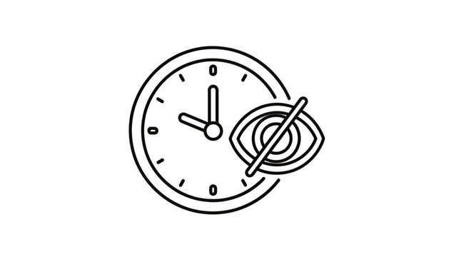 A clock with an eye and a slash through it, indicating time is hidden