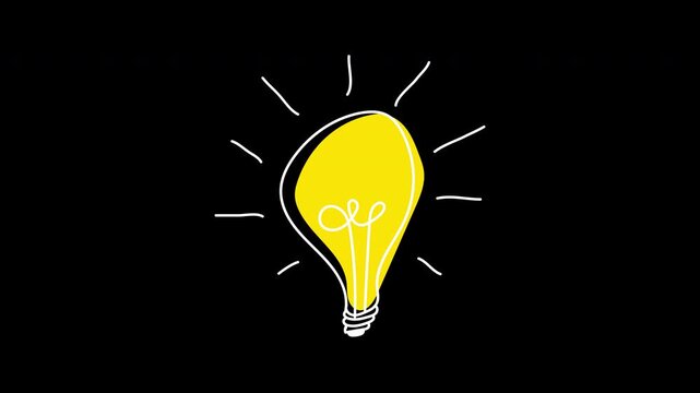 Idea light bulb animation with line doodle cartoon flat style. Doodle hand drawn idea lamp bulb animation. Light bulb animation. Concept of inspiration, idea and creativity