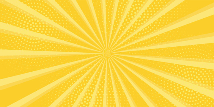 Yellow abstract background with light of sunburst. yellow starburst with halftone. sun ray retro background with flash.
