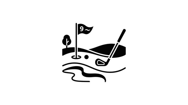 Golf Hole Icon with Flag and Club