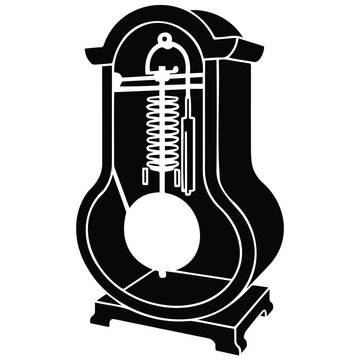 Vintage pendulum clock silhouette illustration with internal springs.