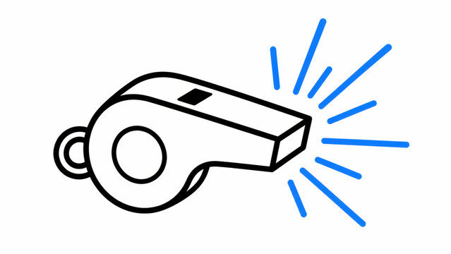 A simple blue whistle icon used for sports coaching and referee signaling tasks