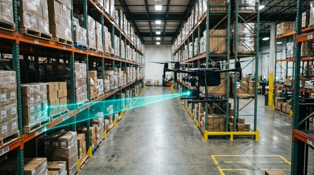 Autonomous drone scanning barcodes on warehouse shelves for inventory cycle count