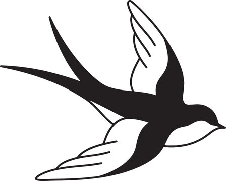 Black and white flying swallow bird icon illustration isolated on transparent background, Vector