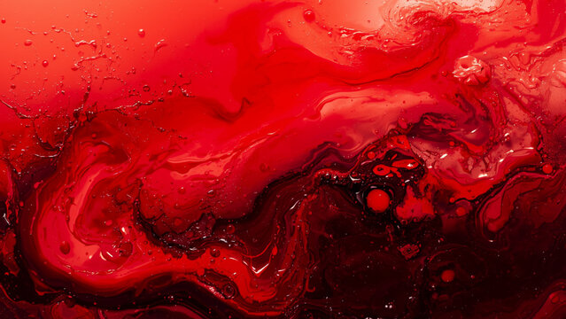 Glossy Crimson Red Liquid Splatter Abstract Fluid Art Background