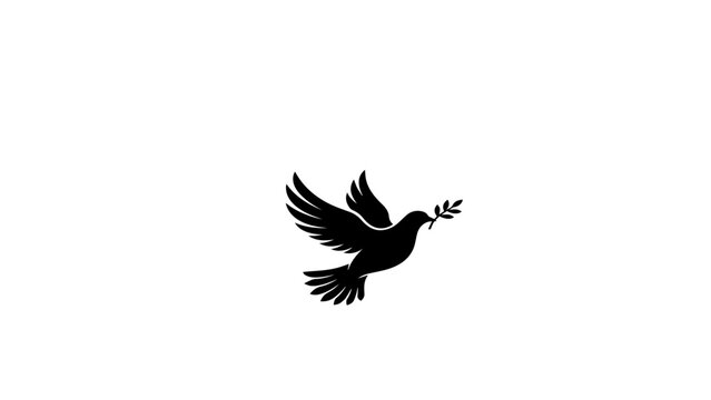 Black dove silhouette, flying bird icon, peace symbol, minimalist design element