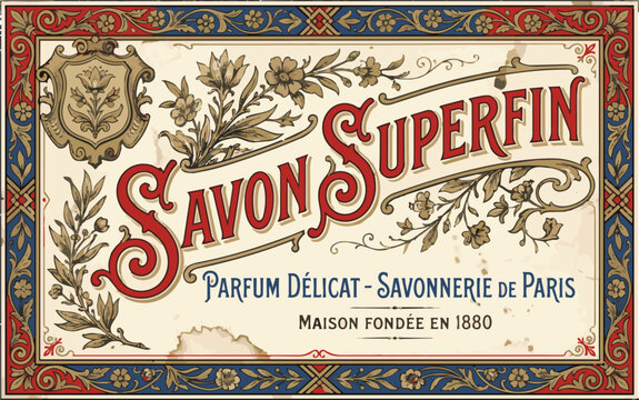Vintage french soap label. Vector soap label.