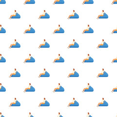 Naklejka premium People relaxing in blue bean bag chairs, creating a repeatable pattern