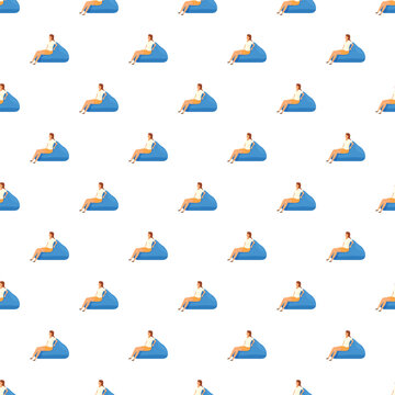 People relaxing in blue bean bag chairs, creating a repeatable pattern