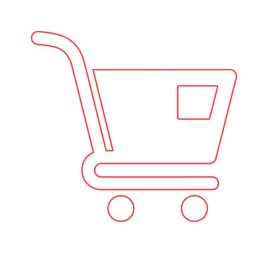 Minimalist red outline shopping cart icon, simple e-commerce symbol, retail and online store graphic, vector illustration for web and app design