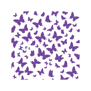 Vibrant purple butterfly pattern, a whimsical and delicate vector illustration. Elegant flying butterfly silhouettes, ideal for spring designs, nature-themed backgrounds