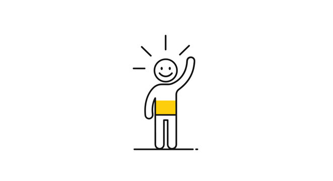 Happy stick figure character waving a hand while standing on a line with a yellow progress bar on the body against a white background.