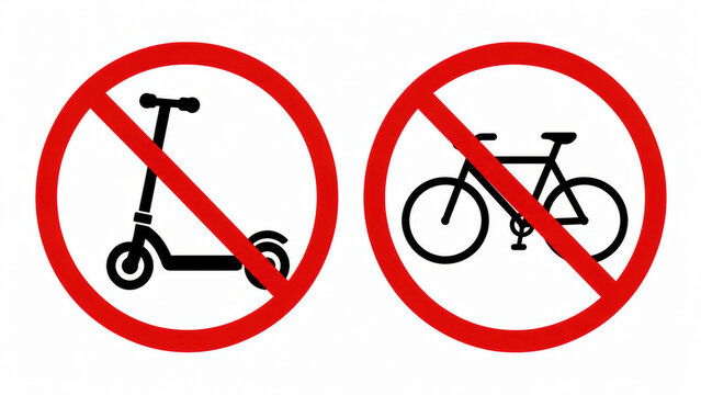 No scooter and no bicycle prohibited signs vector illustration set