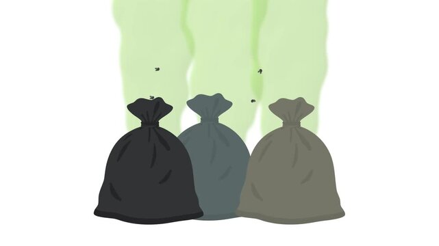 garbage bag with flies and emit foul odor