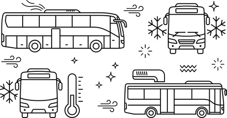 Bus Air Conditioning and Climate Control Icon Set with Thermometer Vector Line Designs © MstBabli