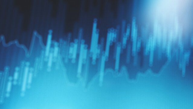 Stock exchange trading chart showing market activity in blue tones