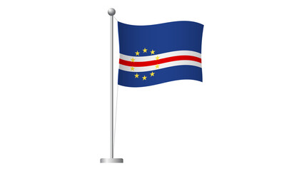 Fototapeta premium 3D waving flag of Cape Verde on a silver flagpole isolated