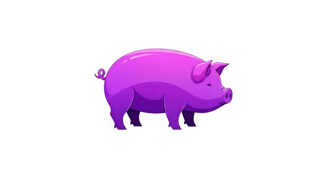 Purple domestic pig illustration on a plain white background