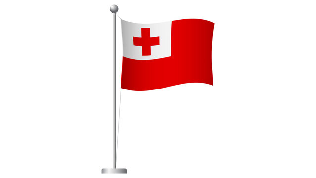 3D waving flag of Tonga on a silver flagpole isolated
