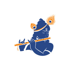 Fototapeta premium Blue Silhouette of Young Krishna Playing Flute