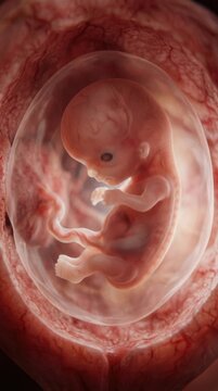 Embryonic organism progress: human develop, internal anatomy, uterine wall, amniotic fluid, prenatal growth, life stage, gestation period, biology study, medical science, womb environment.