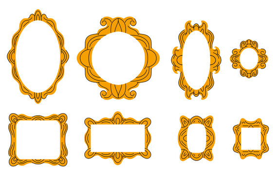 Vector set of hand drawn baroque frames isolated from the background. Rich collection of antique flat framework