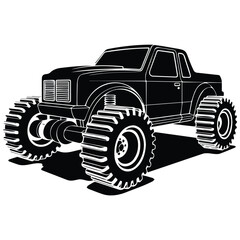 Monster truck off road vehicle with massive tires silhouette vector. © IllustraCore