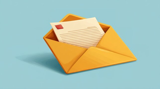 Yellow envelope containing a paper letter with a red stamp