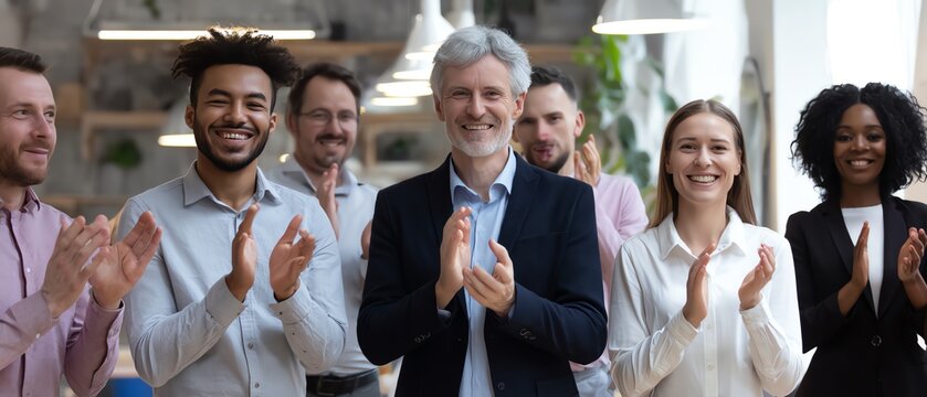 Diverse team celebrating a successful achievement.