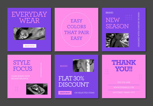 Purple Pink Fashion Social Media Post Bundle Template