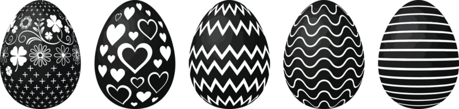 Easter Egg Set with Black and White Geometric Patterns