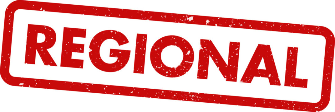 Red rubber stamp with text 'regional' isolated on white business and location concepts