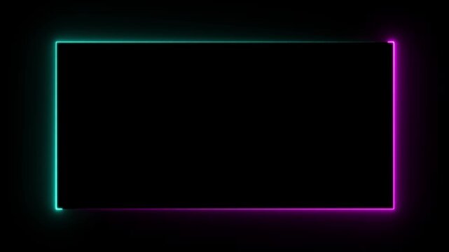 Neon glowing rectangular frame. Abstract glowing Neon light frame rectangle loading icon. animation