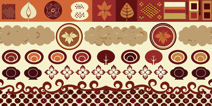 Autumn Floral Ornament Pattern Earth Tones And Geometric Shapes