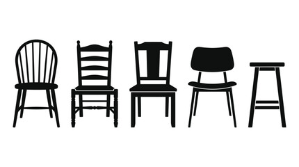 Fototapeta premium Collection Of Five Chair Silhouettes Black And White Design Silhouette