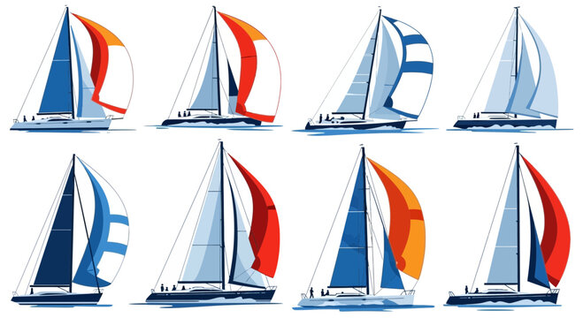 Luxury sailboats and yacht racing on calm waters with vibrant sails