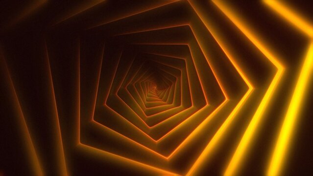 Amber Neon Pentagon Spiral Tunnel Loop Background