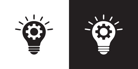 Lightbulb Gear Icon – Engineering and Innovation Symbol - Modern Industry Mechanical Creative Solution Graphic, Simple Smart Machine Thought Emblem, and Innovative Technical Brainstorm Vector © Arolicon