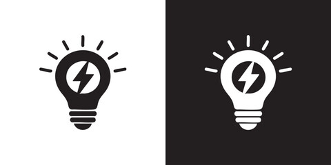 Lightbulb Lightning Bolt Icon – Power and Innovation Symbol - Modern Creative Flash Energy Solution Graphic, Simple Electric Shock Genius Idea Emblem, and Fast Charging Brainstorm Vector © Arolicon